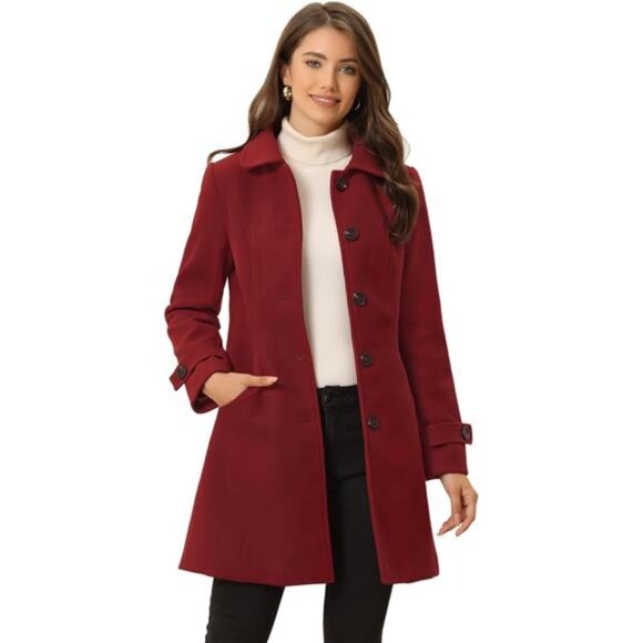 Jackets & Blazers - Women's Winter Outerwear A-line Single Breasted Coat Red